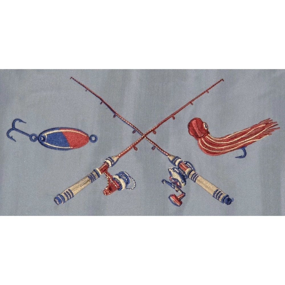 Hook & Tackle Embroidered Double Sided Fishing Shirt Mens Large Blue Button Up